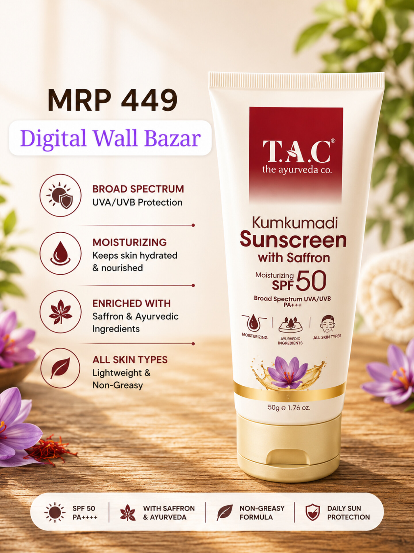 TAC Kumkumadi Sunscreen with Saffron
