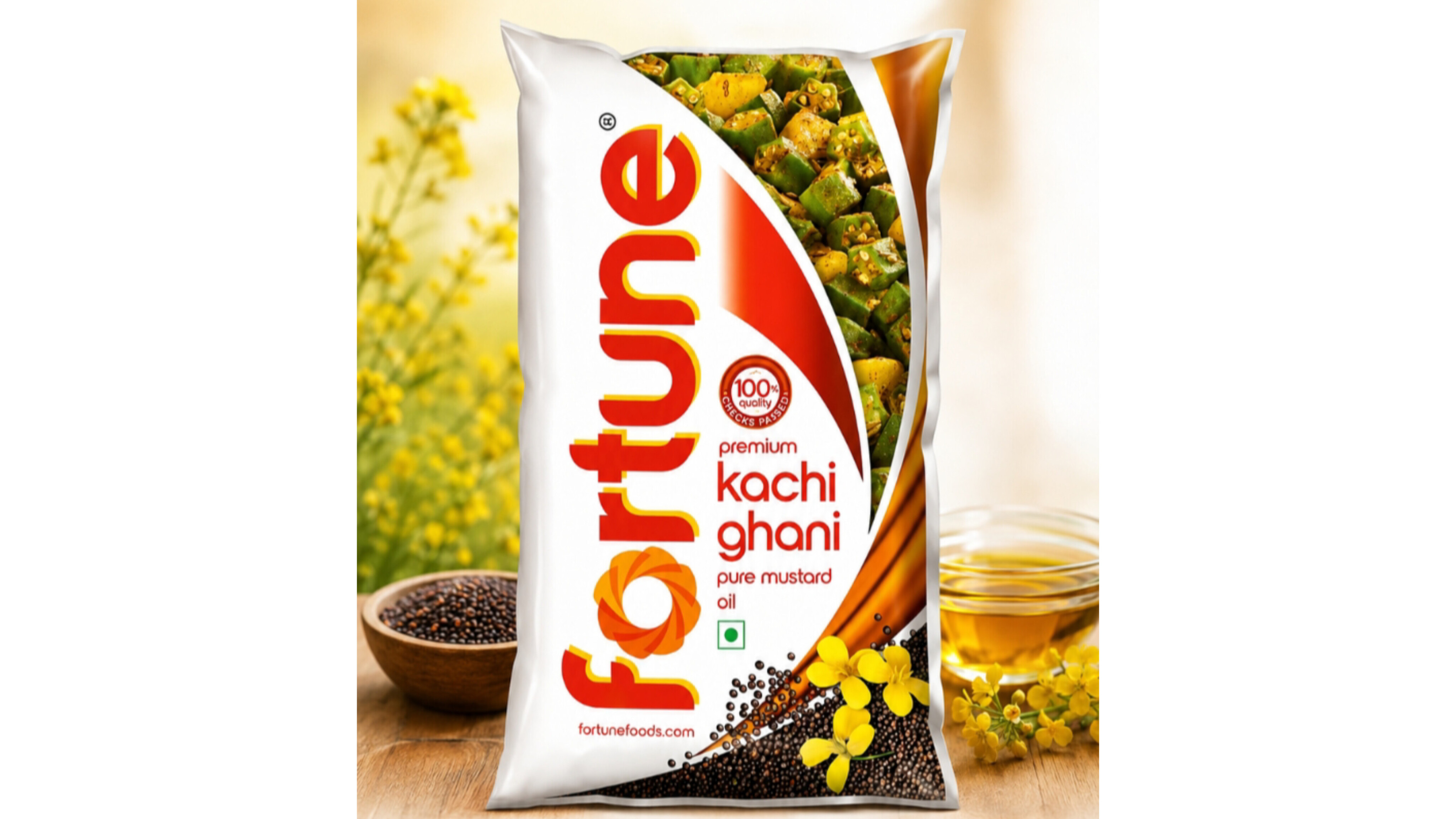 FORTUNE premium kachi ghani pure mustard oil pouch ( Sarsher Tel) ( 1 L)